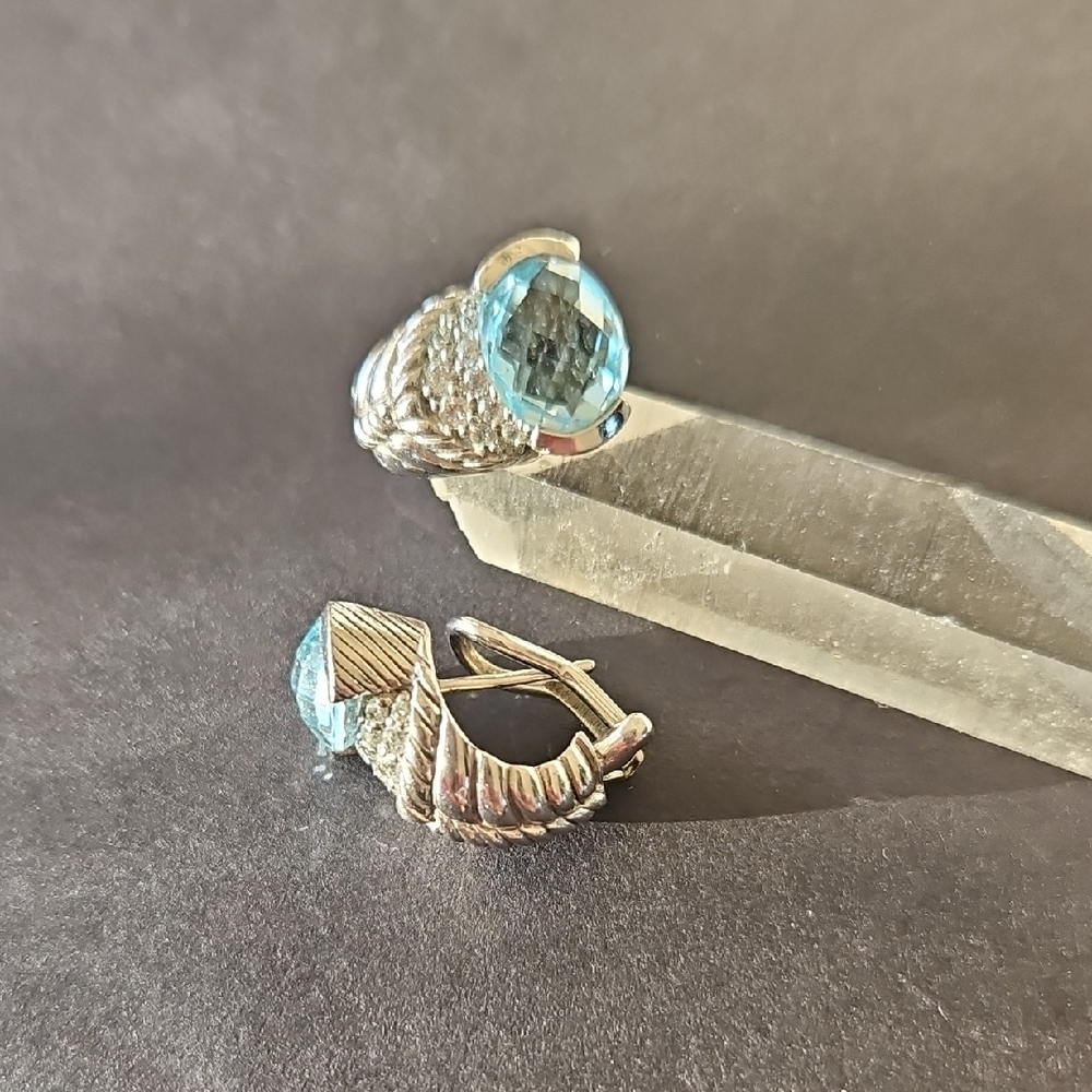 Judith Ripka Sterling Silver Blue Topaz Huggie Earrings